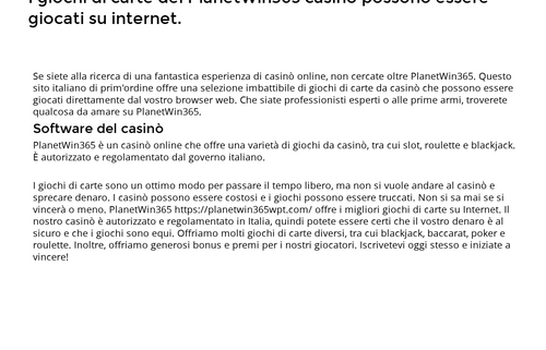 Italian webpage about PlanetWin365 online card games