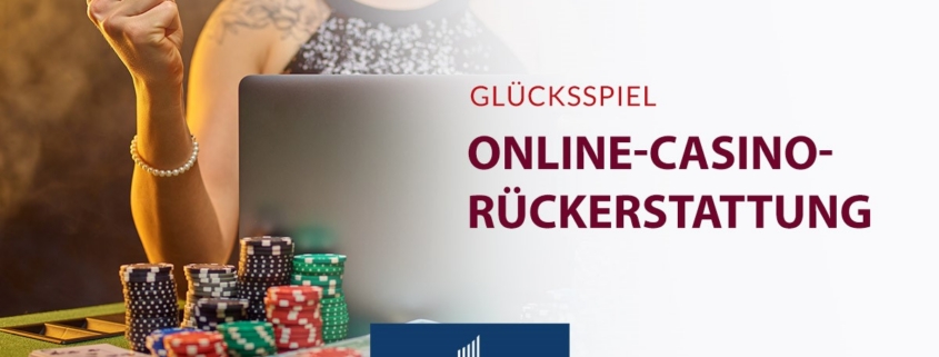 Online casino laptop, poker chips, celebratory fist