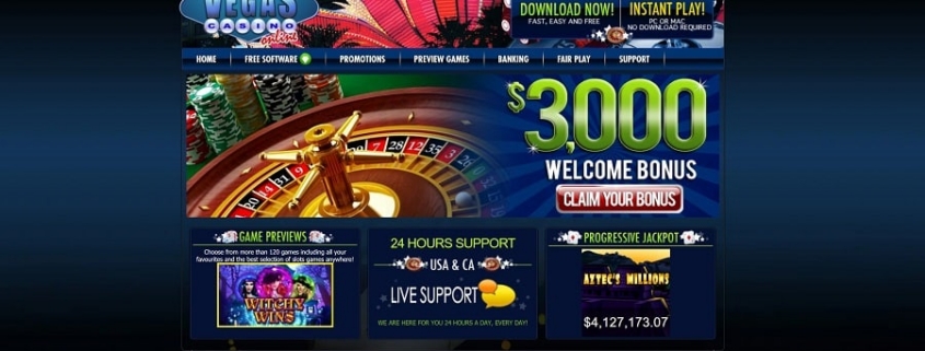 Online casino homepage with roulette and $3000 banner