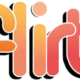 Stylized gradient "Flirt" logo on black