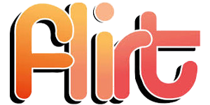 Stylized gradient "Flirt" logo on black