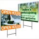 Two yard signs: open house and landscaping